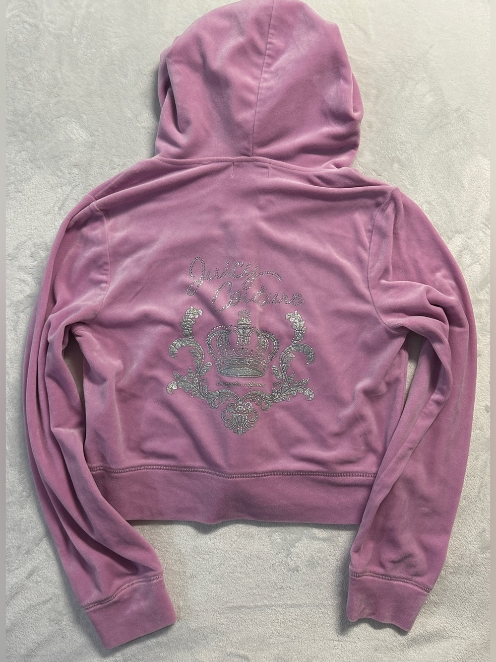 JUICY COUTURE women's light pink velour rhinestone full zip hoodie, L.